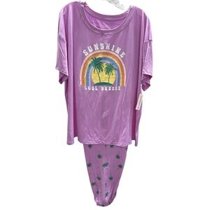 Joyspun Pajama Set 3X Sunshine Cool Breeze Top Palm Tree Pants Lounge Sleepwear